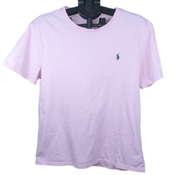 Women's L Pink Polo Ralph Lauren Custom Slim Fit Crew Neck 100 Cotton Tee Shirt - Picture 1 of 7